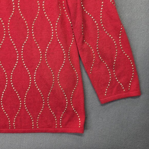 Philosophy Sweater Womens 1X Red Studded Pullover Cashmere Blend Boho Office Top - Picture 2 of 12